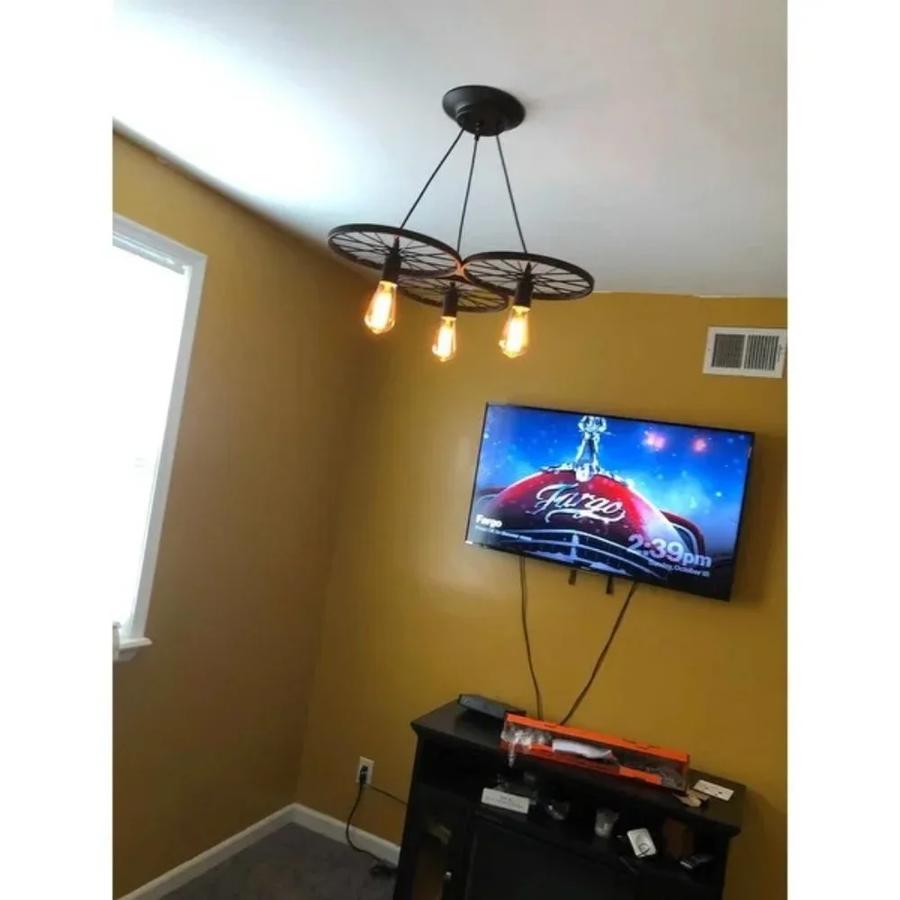 Rustic 3 Bulb Wagon Wheel Chandelier Distressed Bronze Finish Home Business